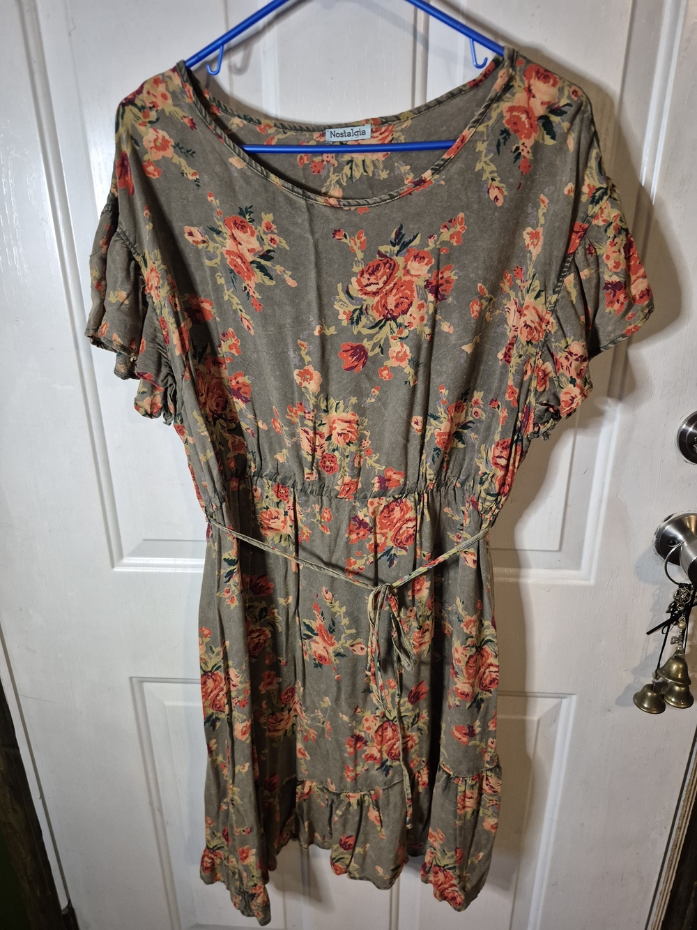 Nostalgia Olive Floral Drawstring Midi Dress